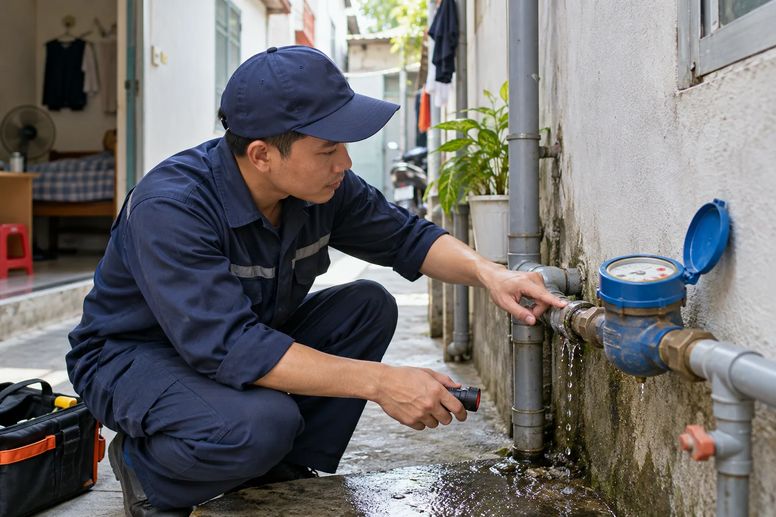 Ảnh minh họa: Phát hiện rò rỉ khi tiền nước phòng trọ tăng